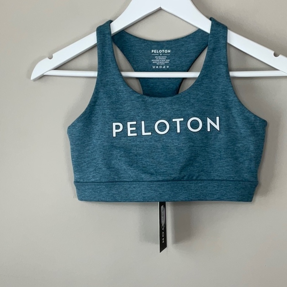 Peloton Women's Heathered Strappy Embrace Bra Teal No padding